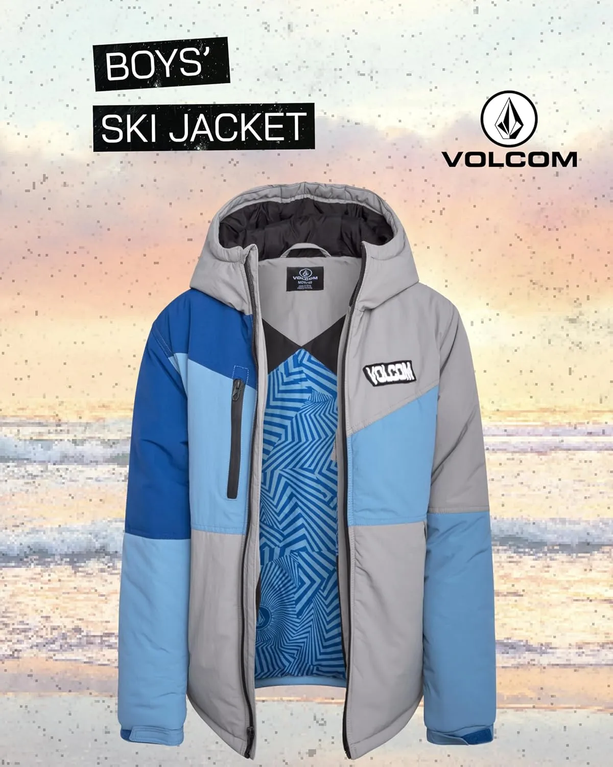 Volcom Boys' Ski Jacket - Full Zip Up Hooded Parka - Color-Blocked Heated Jacket for Boys (8-20)