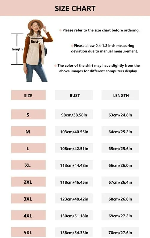 Women's Fuzzy Fleece Sherpa Vest Fall Winter Stand Collar Lightweight Sleeveless Outerwear Vest (S-5XL)