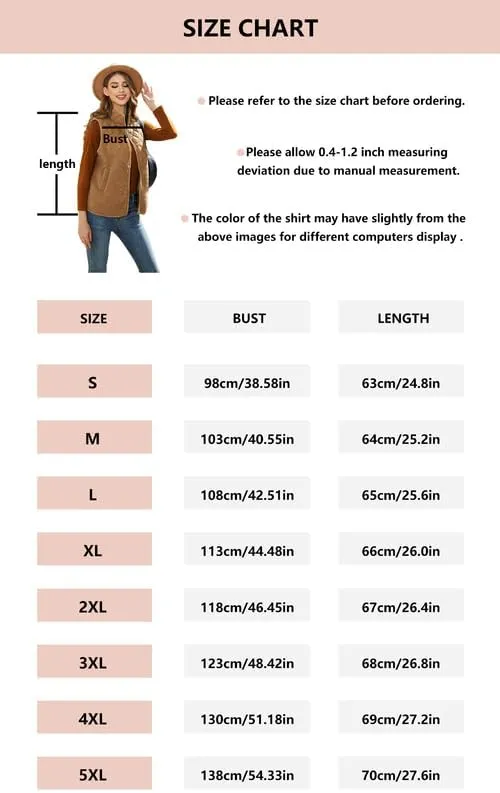 Women's Fuzzy Fleece Sherpa Vest Fall Winter Stand Collar Lightweight Sleeveless Outerwear Vest (S-5XL)