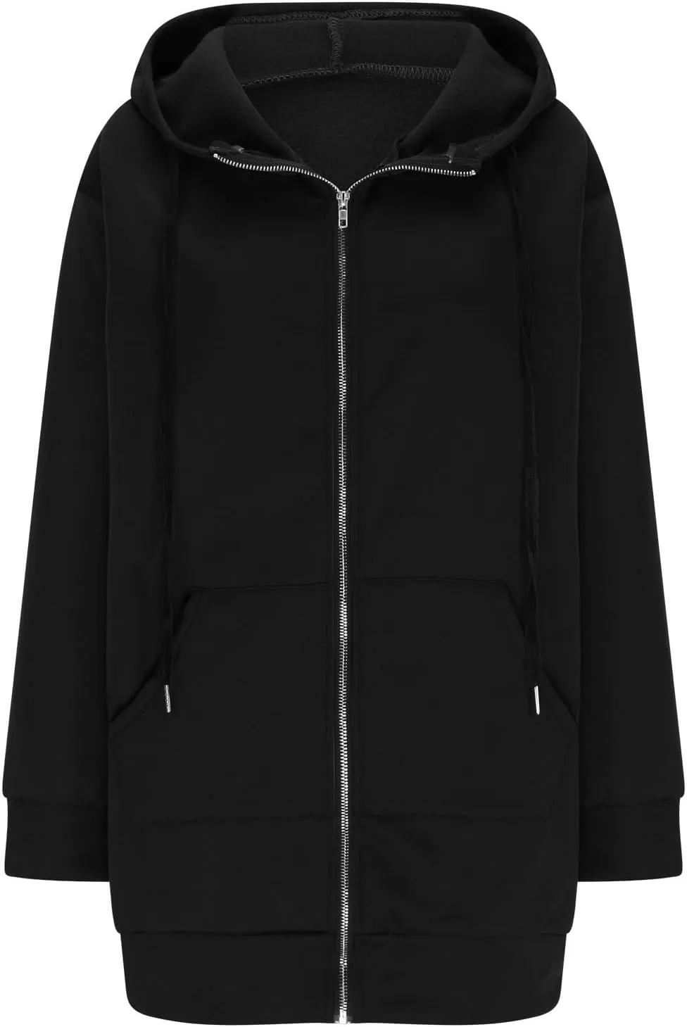 Womens Longline Hoodie Fall Winter Full Zip up Drawstring Sweatshirt Ladies Knee Length Pullover Hooded Jacket Pocket