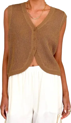 Womens Summer Crochet Sweater Vest V Neck Button Knit Tank Top Sleeveless Y2K Going Out Crop Tops
