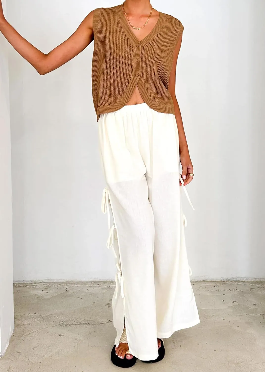 Womens Summer Crochet Sweater Vest V Neck Button Knit Tank Top Sleeveless Y2K Going Out Crop Tops