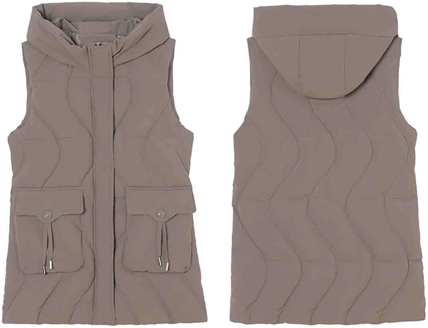 Women's Tunic Puffer Vest Insulated Hooded Sleeveless Quilted Jackets Winter Outwear Warm Gilet Coats with Pockets