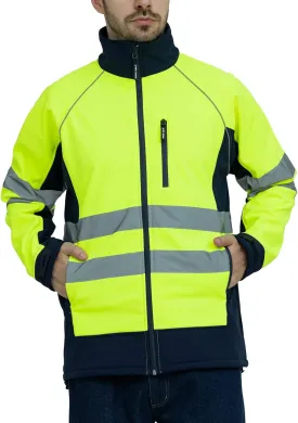 WORK IDEA Men's Safety Jacket High Visibility Reflective Softshell Jacket Hi-Vis Waterproof and Windbreaker with Fleece Lined WORK IDEA Men's Safety Jacket High Visibility Reflective Softshell Jacket Hi-Vis Waterproof and Windbreaker with Fleece Lined