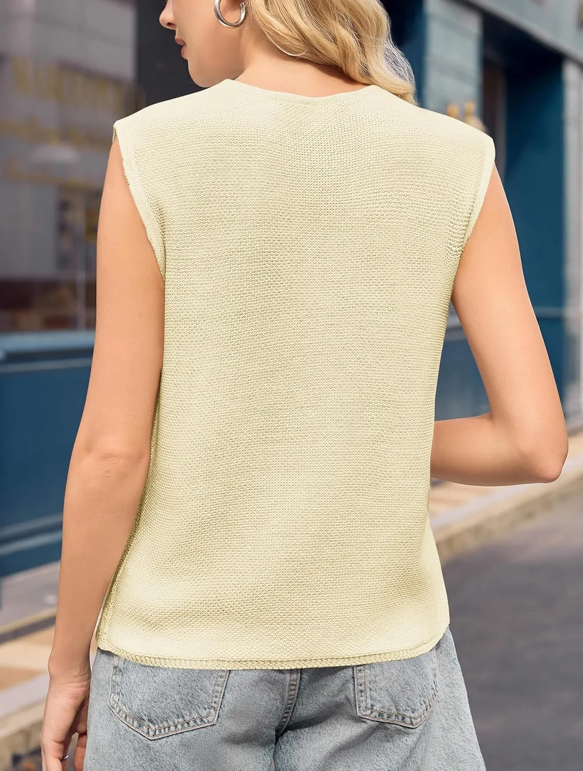 Yousify Womens Tie Front Sweater Vest 2025 Summer Sleeveless Crochet Knit Tops Lightweight Cardigan Sweaters Outfits