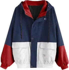 ZAFUL Women's Corduroy Loose Jacket Vintage Raglan Sleeve Casual Coat Hooded Windbreaker