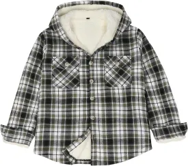 ZENTHACE Boys Sherpa Fleece Lined Flannel Plaid Button Down Shirt Jacket,Hooded Flannel Shirt with Hand Pockets