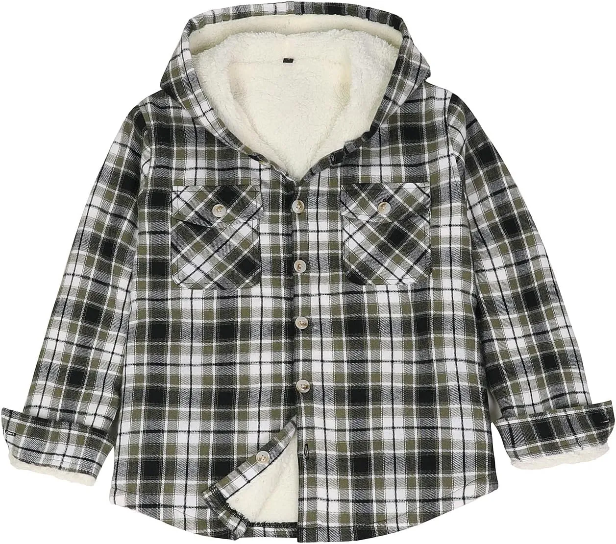 ZENTHACE Boys Sherpa Fleece Lined Flannel Plaid Button Down Shirt Jacket,Hooded Flannel Shirt with Hand Pockets
