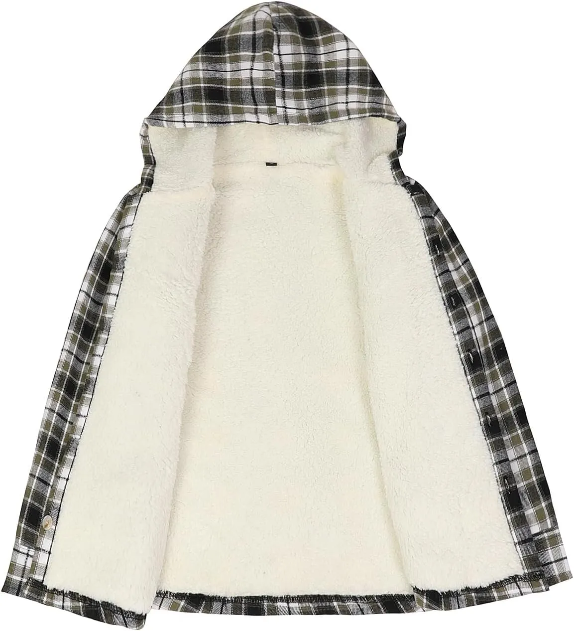 ZENTHACE Boys Sherpa Fleece Lined Flannel Plaid Button Down Shirt Jacket,Hooded Flannel Shirt with Hand Pockets