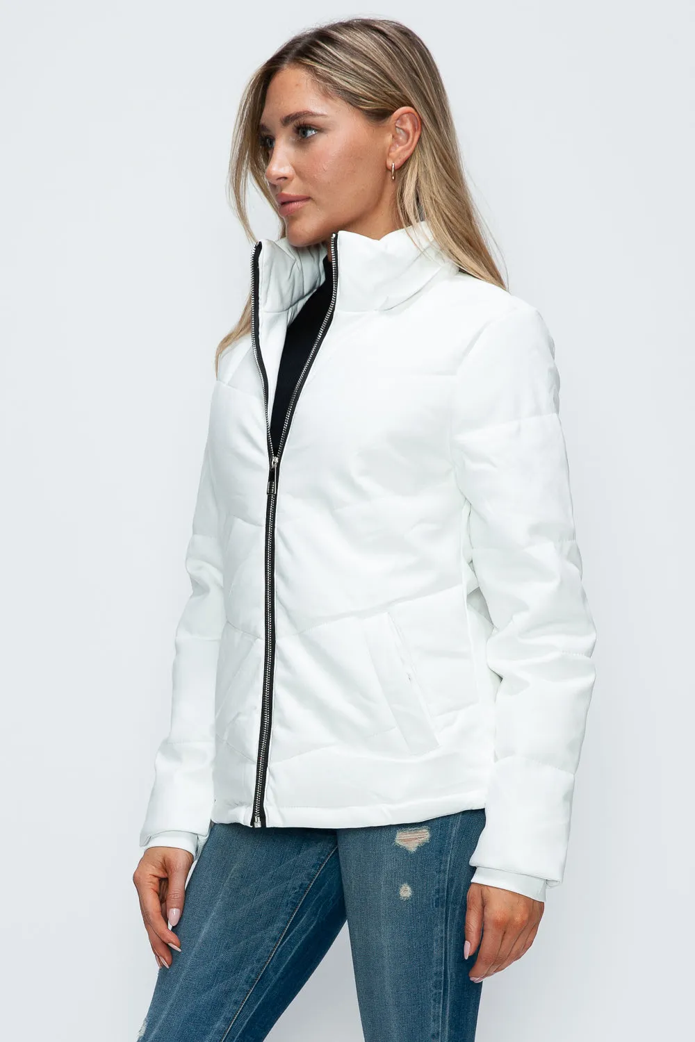 Zip Up Puffer Jacket with Removable Hood